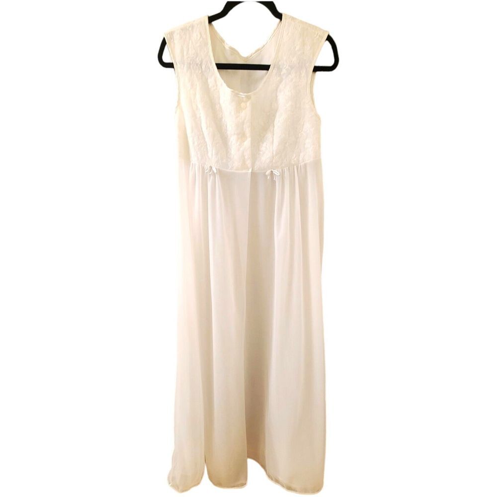 Vintage Gotham Gold Stripe Night Gown Lace 1950s Ankle To Floor Length‎ Sz 34